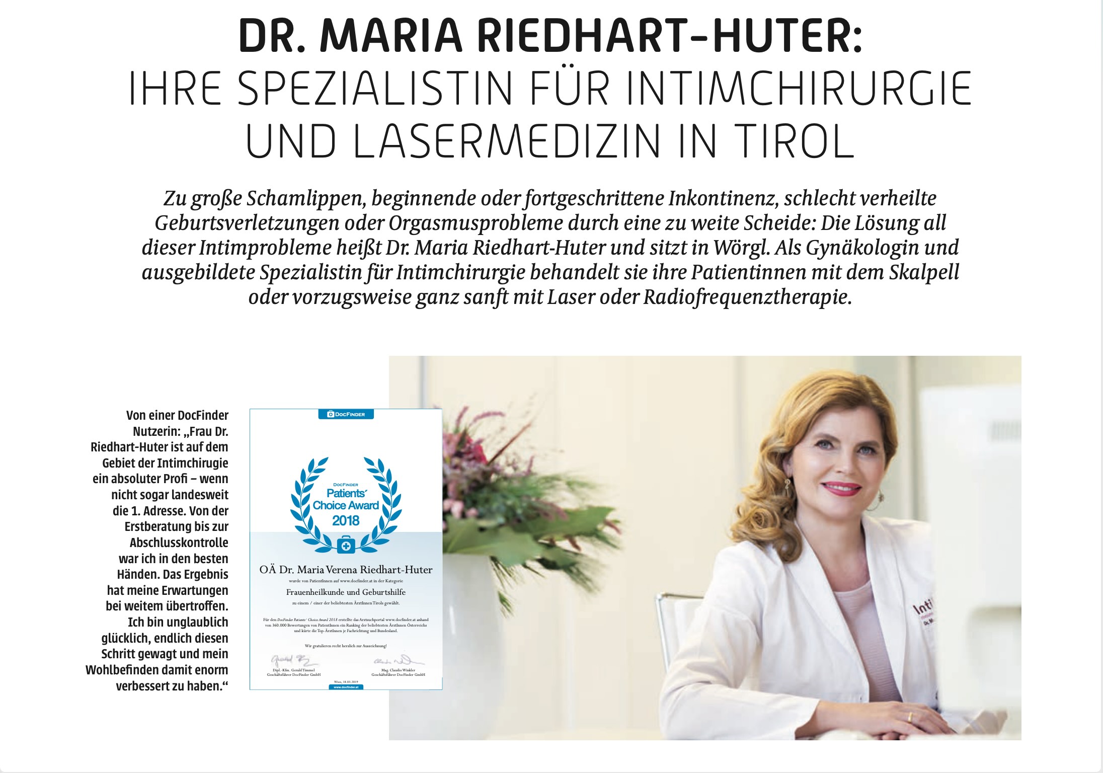 Maya, Das Tiroler Frauenmagazin | intimed, Dr. Maria Riedhart-Huter